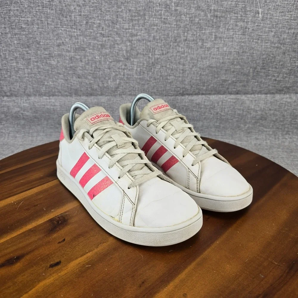 Adidas Grand Court White Pink Glitter Sneakers‎ EG5136 Womens 5.5 Low Top Shoes